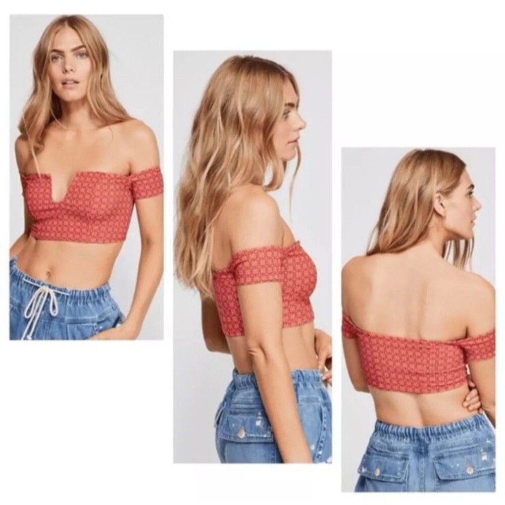 Free People Women's Lucky Now Brami Bralette XL Orange Boho Off Shoulder